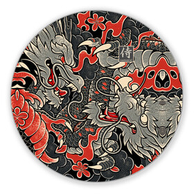 Коврик для мышки круглый с принтом Самурай (Якудза, драконы) в Санкт-Петербурге, резина и полиэстер | круглая форма, изображение наносится на всю лицевую часть | буси | воины рыцари | драконы | сабурау | самурай | якудза