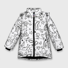 Зимняя куртка для девочек 3D с принтом DIE ANTWOORD в Санкт-Петербурге, ткань верха — 100% полиэстер; подклад — 100% полиэстер, утеплитель — 100% полиэстер. | длина ниже бедра, удлиненная спинка, воротник стойка и отстегивающийся капюшон. Есть боковые карманы с листочкой на кнопках, утяжки по низу изделия и внутренний карман на молнии. 

Предусмотрены светоотражающий принт на спинке, радужный светоотражающий элемент на пуллере молнии и на резинке для утяжки. | Тематика изображения на принте: die antwoord | electro | hip hop | music | ninja | pattern | punk | techno | texture | йоланди | музыка | ниндзя | панк | рисунок | рэп | текстура | техно | тюдор | хип хоп | электро | юар
