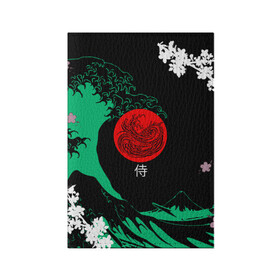 Обложка для паспорта матовая кожа с принтом Japanese style в Санкт-Петербурге, натуральная матовая кожа | размер 19,3 х 13,7 см; прозрачные пластиковые крепления | Тематика изображения на принте: ninja | samurai | больгая волна | дракон | иероглиф | ниндзя | природа | самурай | япония | японское искусство