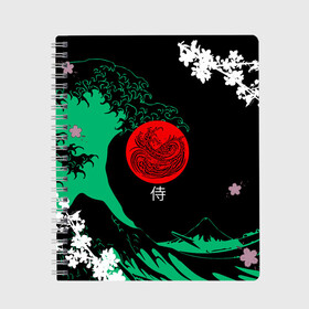 Тетрадь с принтом Japanese style в Санкт-Петербурге, 100% бумага | 48 листов, плотность листов — 60 г/м2, плотность картонной обложки — 250 г/м2. Листы скреплены сбоку удобной пружинной спиралью. Уголки страниц и обложки скругленные. Цвет линий — светло-серый
 | ninja | samurai | больгая волна | дракон | иероглиф | ниндзя | природа | самурай | япония | японское искусство
