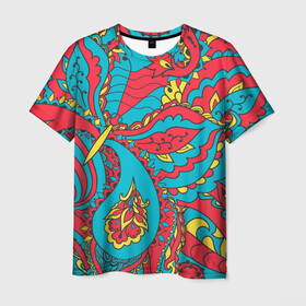 Мужская футболка 3D с принтом Цветочный Узор в Санкт-Петербурге, 100% полиэфир | прямой крой, круглый вырез горловины, длина до линии бедер | paisley | бабочка | бута | индия | ориентальный | орнамент | цветы