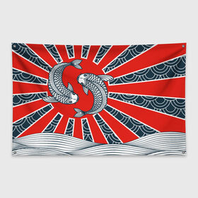 Флаг-баннер с принтом Карпы Кои в Санкт-Петербурге, 100% полиэстер | размер 67 х 109 см, плотность ткани — 95 г/м2; по краям флага есть четыре люверса для крепления | бамбук | инь янь | карп | кои | рыба | узор | япония