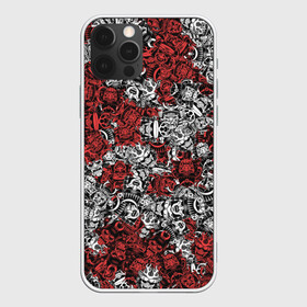 Чехол для iPhone 12 Pro с принтом Красные и Белые самураи в Санкт-Петербурге, силикон | область печати: задняя сторона чехла, без боковых панелей | bushido | samurai | белый | бусидо | воин | демон | красный | маска | паттерн | самурай | сёгун | япония