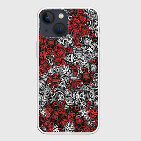 Чехол для iPhone 13 mini с принтом Красные и Белые самураи в Санкт-Петербурге,  |  | bushido | samurai | белый | бусидо | воин | демон | красный | маска | паттерн | самурай | сёгун | япония