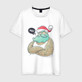 Мужская футболка хлопок с принтом Санта Клаус в Санкт-Петербурге, 100% хлопок | прямой крой, круглый вырез горловины, длина до линии бедер, слегка спущенное плечо. | 