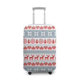 Чехол для чемодана 3D с принтом Новогодний пиксельный узор в Санкт-Петербурге, 86% полиэфир, 14% спандекс | двустороннее нанесение принта, прорези для ручек и колес | christmas | deer | hearts | new year | pattern | pixels | snowflakes | trees | елки | новый год | олени | пиксели | рождество | сердечки | снежинки | узор