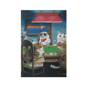 Обложка для паспорта матовая кожа с принтом Коты играют в покер в Санкт-Петербурге, натуральная матовая кожа | размер 19,3 х 13,7 см; прозрачные пластиковые крепления | Тематика изображения на принте: a friend in need | art | artist | bets | cards | cats | chips | cookie | gambling | games | memes | nyan cat | picture | poker | rainbow | азартные игры | друг познается в беде | искусство | картина | карты | котики | коты | котэ | мемы | нян кэт | печень