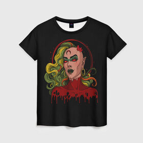 Женская футболка 3D с принтом Ведьма в Санкт-Петербурге, 100% полиэфир ( синтетическое хлопкоподобное полотно) | прямой крой, круглый вырез горловины, длина до линии бедер | 666 | blood | dracula | girl | girls | horror | inside | scream | vampire | witch | вампир | ведьма | внутри | дракула | древний | крик | кровь | ужасы | хоррор