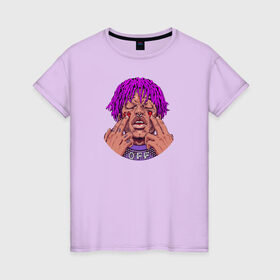 Женская футболка хлопок с принтом Lil Uzi Vert в Санкт-Петербурге, 100% хлопок | прямой крой, круглый вырез горловины, длина до линии бедер, слегка спущенное плечо | lil | luv | music | off | верт | лил | музыка | реп | рэп | узи | фиолетовый