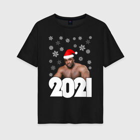 Женская футболка хлопок Oversize с принтом НОВЫЙ ГОД 2021 в Санкт-Петербурге, 100% хлопок | свободный крой, круглый ворот, спущенный рукав, длина до линии бедер
 | 2021 | merry christmas | new year | зима | новый год | праздник | снег | счастливого рождества