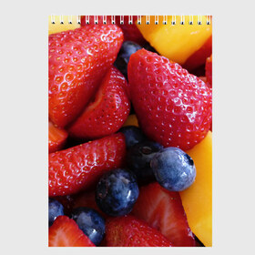 Скетчбук с принтом Фругтово-ягодное изобилие в Санкт-Петербурге, 100% бумага
 | 48 листов, плотность листов — 100 г/м2, плотность картонной обложки — 250 г/м2. Листы скреплены сверху удобной пружинной спиралью | еда | клубника | манго | фрукт | фрукты | черника | ягода | ягоды