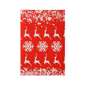 Обложка для паспорта матовая кожа с принтом New Year в Санкт-Петербурге, натуральная матовая кожа | размер 19,3 х 13,7 см; прозрачные пластиковые крепления | Тематика изображения на принте: christmas toys | deer | new year | red | snow | snowflakes | tree | елка | красный | новогодние игрушки | новый год | олени | свитер с оленями | снег | снежинки | футболка с оленями