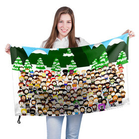 Флаг 3D с принтом Южный Парк / South Park . в Санкт-Петербурге, 100% полиэстер | плотность ткани — 95 г/м2, размер — 67 х 109 см. Принт наносится с одной стороны | south park | ubisoft | woodland critter christmas | кенни | мультсериал | стэн | южный парк