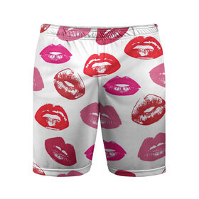 Мужские шорты спортивные с принтом Губы в Санкт-Петербурге,  |  | арт | бардовый | губы | косметика | красный | помада | поцелуи | поцелуй | рисунок | розовый