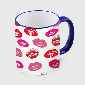 Кружка с принтом Губы в Санкт-Петербурге, керамика | ёмкость 330 мл | арт | бардовый | губы | косметика | красный | помада | поцелуи | поцелуй | рисунок | розовый