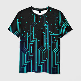 Мужская футболка 3D с принтом Цифровая Схема в Санкт-Петербурге, 100% полиэфир | прямой крой, круглый вырез горловины, длина до линии бедер | neon | геометрия | маска | неон | полосы | свет | текстура | узор | черный | шары