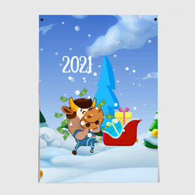 Постер с принтом Новый год 2021 в Санкт-Петербурге, 100% бумага
 | бумага, плотность 150 мг. Матовая, но за счет высокого коэффициента гладкости имеет небольшой блеск и дает на свету блики, но в отличии от глянцевой бумаги не покрыта лаком | 2021 | 7 января | bull | newyear | santa | бык | быки | бычок | год быка | дед мороз | корова | новогодние каникулы | новогодние праздники | новый 2021 | новый год | новый год 2021 | рождество | сани | санта | санта клаус