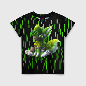 Детская футболка 3D с принтом Protogen music в Санкт-Петербурге, 100% гипоаллергенный полиэфир | прямой крой, круглый вырез горловины, длина до линии бедер, чуть спущенное плечо, ткань немного тянется | cute | furry | green | love | music