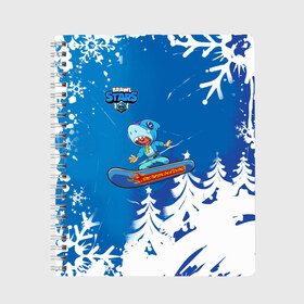 Тетрадь с принтом Brawl Stars (Snowboarding) в Санкт-Петербурге, 100% бумага | 48 листов, плотность листов — 60 г/м2, плотность картонной обложки — 250 г/м2. Листы скреплены сбоку удобной пружинной спиралью. Уголки страниц и обложки скругленные. Цвет линий — светло-серый
 | Тематика изображения на принте: brawl | break dance | leon | moba | skateboard | stars | supercell | surfing | игра | коллаборация | коллаж | колоборация | паттерн
