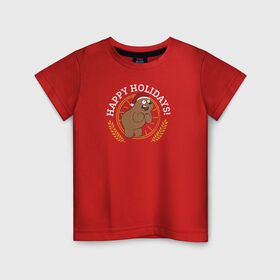 Детская футболка хлопок с принтом Happy holidays! в Санкт-Петербурге, 100% хлопок | круглый вырез горловины, полуприлегающий силуэт, длина до линии бедер | cartoon network | grizz | vdkimel | we bare bears | вся правда о медведях | гризли