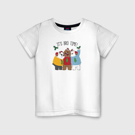Детская футболка хлопок с принтом Its bro time! в Санкт-Петербурге, 100% хлопок | круглый вырез горловины, полуприлегающий силуэт, длина до линии бедер | cartoon network | grizz | icebear | panda | vdkimel | we bare bears | белый | вся правда о медведях | гризли | панда