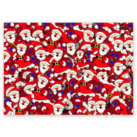Поздравительная открытка с принтом Дед Санта в Санкт-Петербурге, 100% бумага | плотность бумаги 280 г/м2, матовая, на обратной стороне линовка и место для марки
 | 2021 | 2022 | new year | tiger | гирлянда | год тигра | дед мороз | елка | клаус | конфеты | нг | новый год | носок | подарок | рождество | с | санта | снег | снеговик | снежинка | шары