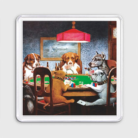 Магнит 55*55 с принтом Собаки играют в покер в Санкт-Петербурге, Пластик | Размер: 65*65 мм; Размер печати: 55*55 мм | a friend in need | art | artist | bets | buldog | cards | chips | dogs | gambling | games | memes | picture | poker | азартные игры | бульдог | друг познается в беде | искусство | картина | карты | мемы | покер | сенбернар | собаки | собачки | ставки
