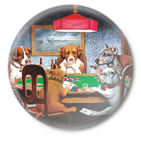 Значок с принтом Собаки играют в покер в Санкт-Петербурге,  металл | круглая форма, металлическая застежка в виде булавки | a friend in need | art | artist | bets | buldog | cards | chips | dogs | gambling | games | memes | picture | poker | азартные игры | бульдог | друг познается в беде | искусство | картина | карты | мемы | покер | сенбернар | собаки | собачки | ставки