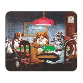 Коврик для мышки прямоугольный с принтом Собаки играют в покер в Санкт-Петербурге, натуральный каучук | размер 230 х 185 мм; запечатка лицевой стороны | a friend in need | art | artist | bets | buldog | cards | chips | dogs | gambling | games | memes | picture | poker | азартные игры | бульдог | друг познается в беде | искусство | картина | карты | мемы | покер | сенбернар | собаки | собачки | ставки