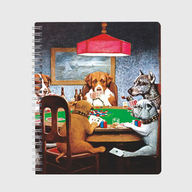 Тетрадь с принтом Собаки играют в покер в Санкт-Петербурге, 100% бумага | 48 листов, плотность листов — 60 г/м2, плотность картонной обложки — 250 г/м2. Листы скреплены сбоку удобной пружинной спиралью. Уголки страниц и обложки скругленные. Цвет линий — светло-серый
 | Тематика изображения на принте: a friend in need | art | artist | bets | buldog | cards | chips | dogs | gambling | games | memes | picture | poker | азартные игры | бульдог | друг познается в беде | искусство | картина | карты | мемы | покер | сенбернар | собаки | собачки | ставки