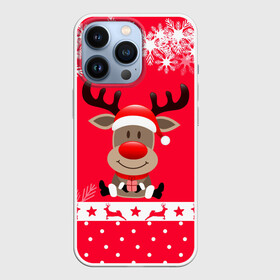 Чехол для iPhone 13 Pro с принтом Олень с подарком в Санкт-Петербурге,  |  | 2021 | new year | деда мороза | к нам приходит | клауса | костюм | новогодний | новый год | праздник | рождество | рудольф | санты | снег | снежинки | снежок | узор