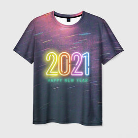 Мужская футболка 3D с принтом 2021 в Санкт-Петербурге, 100% полиэфир | прямой крой, круглый вырез горловины, длина до линии бедер | 2021 | надпись | новый год | поздравление | праздник