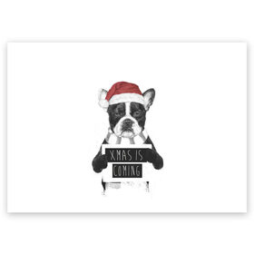 Поздравительная открытка с принтом Новый Год Близко в Санкт-Петербурге, 100% бумага | плотность бумаги 280 г/м2, матовая, на обратной стороне линовка и место для марки
 | 2021 | 21 | 2k21 | 2к21 | bulldog | chrystmas | coming | dog | is | marry | new | santa | snow | xmas | year | бульдог | год | годом | дед | елка | елки | клаус | лес | мороз | настроение | новогоднее | новогоднему | новый | новым | пес | по | рождество |