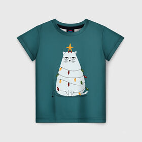 Детская футболка 3D с принтом Кото-ёлка в Санкт-Петербурге, 100% гипоаллергенный полиэфир | прямой крой, круглый вырез горловины, длина до линии бедер, чуть спущенное плечо, ткань немного тянется | claus | happy new year | merry christmas | santa | snowman | дед мороз | елка | клаус | новый год | рождество | с новым годом | санта | снеговик