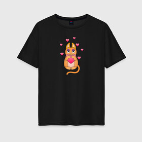 Женская футболка хлопок Oversize с принтом Влюблённая кошечка в Санкт-Петербурге, 100% хлопок | свободный крой, круглый ворот, спущенный рукав, длина до линии бедер
 | 