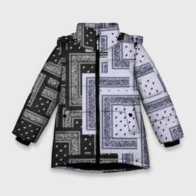 Зимняя куртка для девочек 3D с принтом 3D Бандана v white-black в Санкт-Петербурге, ткань верха — 100% полиэстер; подклад — 100% полиэстер, утеплитель — 100% полиэстер. | длина ниже бедра, удлиненная спинка, воротник стойка и отстегивающийся капюшон. Есть боковые карманы с листочкой на кнопках, утяжки по низу изделия и внутренний карман на молнии. 

Предусмотрены светоотражающий принт на спинке, радужный светоотражающий элемент на пуллере молнии и на резинке для утяжки. | fashiom | fire | game | hip hop | rap | street style | top | игра | мода | огонь | рэп | топ | уличный стиль | хип хоп