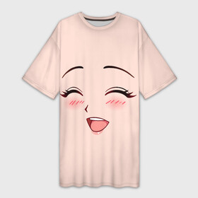Платье-футболка 3D с принтом Сonfused anime face в Санкт-Петербурге,  |  | angry | anime | art | big | eyes | face | girl | kawaii | manga | style | аниме | арт | глаза | девушка | кавай | лицо | манга | смущенная