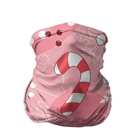 Бандана-труба 3D с принтом Новогодний узор на розовом в Санкт-Петербурге, 100% полиэстер, ткань с особыми свойствами — Activecool | плотность 150‒180 г/м2; хорошо тянется, но сохраняет форму | Тематика изображения на принте: красный | новый год | розовый | санта | снежинка | узор | шапка