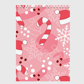 Скетчбук с принтом Новогодний узор на розовом в Санкт-Петербурге, 100% бумага
 | 48 листов, плотность листов — 100 г/м2, плотность картонной обложки — 250 г/м2. Листы скреплены сверху удобной пружинной спиралью | красный | новый год | розовый | санта | снежинка | узор | шапка