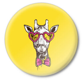 Значок с принтом Жираф в Санкт-Петербурге,  металл | круглая форма, металлическая застежка в виде булавки | бабочка | винтаж | графика | жираф | очки | ретро | рисунок | сердечки | хипстер