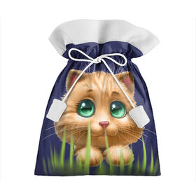 Подарочный 3D мешок с принтом зелёная трава в Санкт-Петербурге, 100% полиэстер | Размер: 29*39 см | глазки | животные | котёнок | рыжий