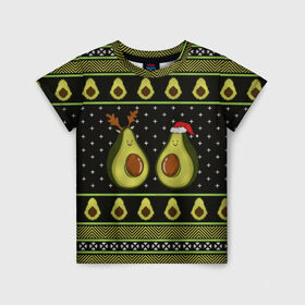 Детская футболка 3D с принтом Avo christmas в Санкт-Петербурге, 100% гипоаллергенный полиэфир | прямой крой, круглый вырез горловины, длина до линии бедер, чуть спущенное плечо, ткань немного тянется | 2020 | 2021 | avocado | christmas | happy | merry | new year | sweater | ugly christmas | авакадо | зима | новогодний | новогодняя | новый год | рождественский | рождественский свитер | рождество | свитер | снег