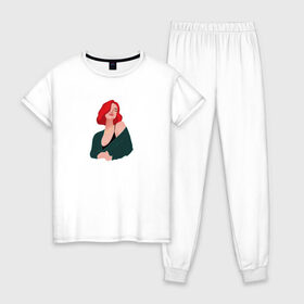 Женская пижама хлопок с принтом принт Алена Швец в Санкт-Петербурге, 100% хлопок | брюки и футболка прямого кроя, без карманов, на брюках мягкая резинка на поясе и по низу штанин | алёнашвец | девушка | музыка | певица | фан арт | цифровой рисунок