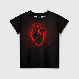 Детская футболка 3D с принтом Сердце в Санкт-Петербурге, 100% гипоаллергенный полиэфир | прямой крой, круглый вырез горловины, длина до линии бедер, чуть спущенное плечо, ткань немного тянется | внутренности | кости | красный | любовь | органы | руки | сердце | тьма | черный
