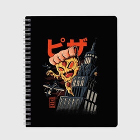 Тетрадь с принтом Pizza Kong в Санкт-Петербурге, 100% бумага | 48 листов, плотность листов — 60 г/м2, плотность картонной обложки — 250 г/м2. Листы скреплены сбоку удобной пружинной спиралью. Уголки страниц и обложки скругленные. Цвет линий — светло-серый
 | 666 | alien | astral | demon | fast | food | ghost | halloween | horror | kong | monster | pizza | астрал | восставший из ада | демон | монстр | пицца | призрак | ужасы | фастфуд | хоррор