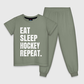 Детская пижама хлопок с принтом EAT SLEEP HOCKEY REPEAT в Санкт-Петербурге, 100% хлопок |  брюки и футболка прямого кроя, без карманов, на брюках мягкая резинка на поясе и по низу штанин
 | boston | bruins | capitals | detroit | eat | eat sleep hockey repeat | hockey | nhl | penguins | pittsburgh | red wings | repeat | sleep | washington | вашингтон кэпиталз | нхл | питтсбург пингвинз | хокей | хоккей