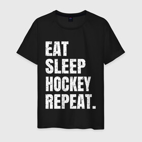 Мужская футболка хлопок с принтом EAT SLEEP HOCKEY REPEAT в Санкт-Петербурге, 100% хлопок | прямой крой, круглый вырез горловины, длина до линии бедер, слегка спущенное плечо. | boston | bruins | capitals | detroit | eat | eat sleep hockey repeat | hockey | nhl | penguins | pittsburgh | red wings | repeat | sleep | washington | вашингтон кэпиталз | нхл | питтсбург пингвинз | хокей | хоккей