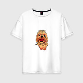 Женская футболка хлопок Oversize с принтом Ши Тцу в Санкт-Петербурге, 100% хлопок | свободный крой, круглый ворот, спущенный рукав, длина до линии бедер
 | домашнее животное | звери | картинки | милый | мультфильмы | популярные | прикольные | собака | ши тцу | щенок