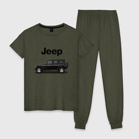 Женская пижама хлопок с принтом Jeep Wrangler в Санкт-Петербурге, 100% хлопок | брюки и футболка прямого кроя, без карманов, на брюках мягкая резинка на поясе и по низу штанин | america | avto | car | v8 | машина | скорость