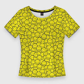 Женская футболка 3D Slim с принтом Смайлики в Санкт-Петербурге,  |  | emoji | emoticons | smile | знак | колобок | позитив | рожица | символ | смайл | смайлики | улыбка | эмодзи